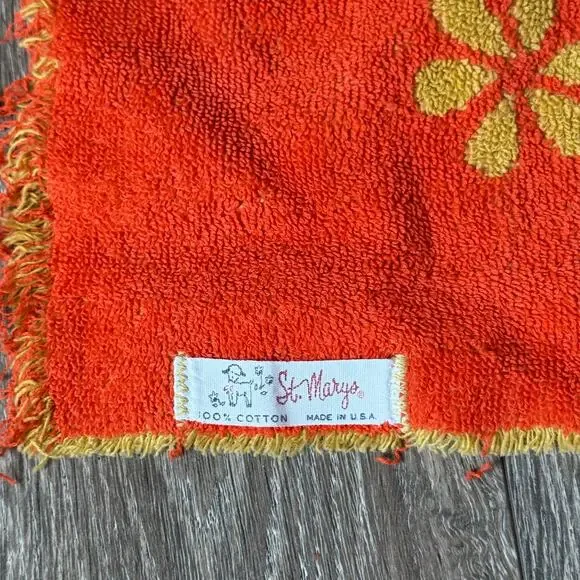 VTG Set of 4 St. Marys orange 100% cotton floral reversible bath hand towels MCM